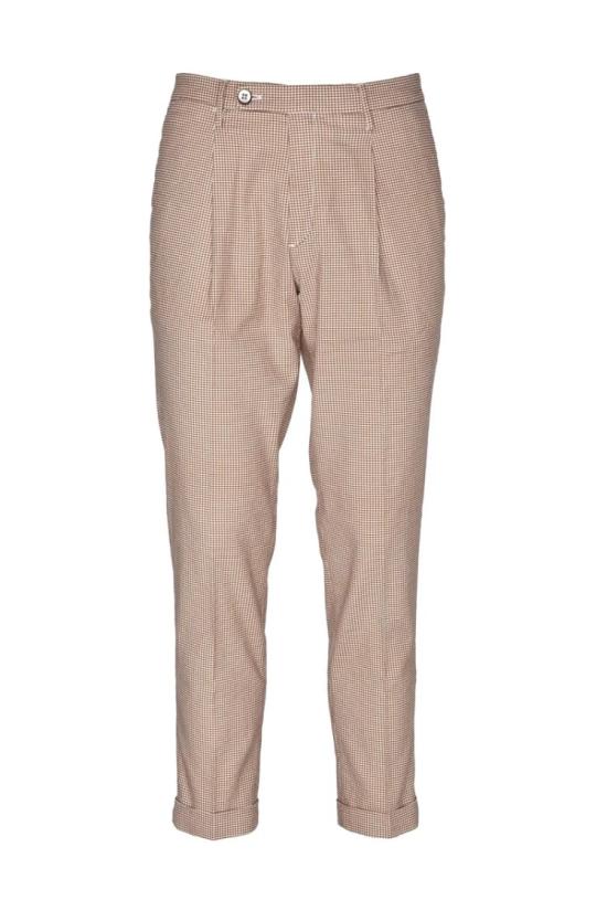 마이클 콜 스트레이트 팬츠 크롭 슬림핏 브라운 & 화이트 스트라이프 린넨 스트레치