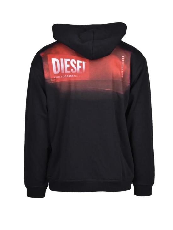 25FW 디젤 후드 티셔츠 굵은 그라데이션 디테일이 돋보이는 블랙 후드티 - DIESEL