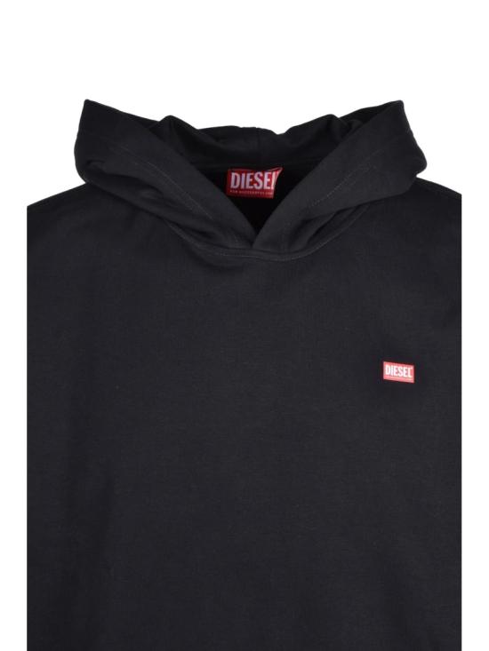 25FW 디젤 후드 티셔츠 굵은 그라데이션 디테일이 돋보이는 블랙 후드티 - DIESEL