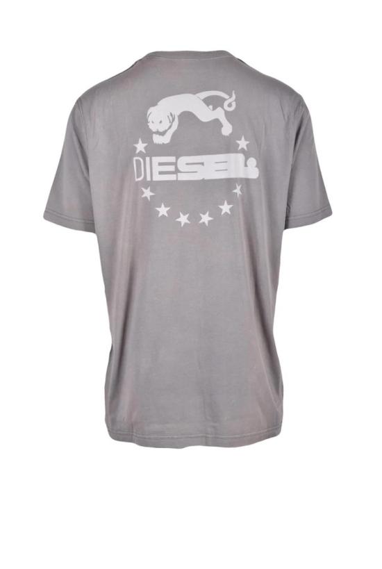  디젤 반팔 티셔츠 회색 그래픽 면 혼방 티셔츠 - DIESEL