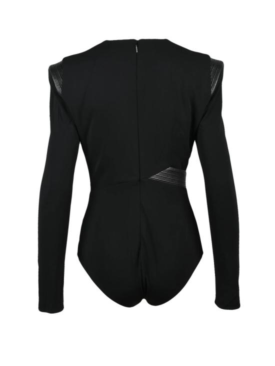 25FW 베르사체 바디수트 티셔츠 블랙 비스코스 혼방 보디수트 - VERSACE