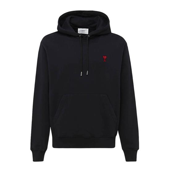 26FW 아미 스몰 하트 로고 루프백 오가닉 코튼 플리스 후드 BFUSW235730001 Black