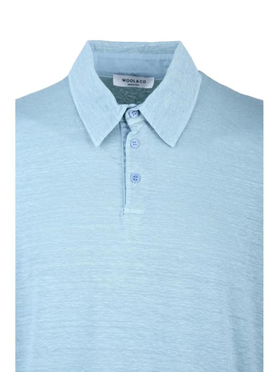  울앤코 폴로 티셔츠 연한 파란색 질감의 린넨 폴로 셔츠 - WOOL & CO