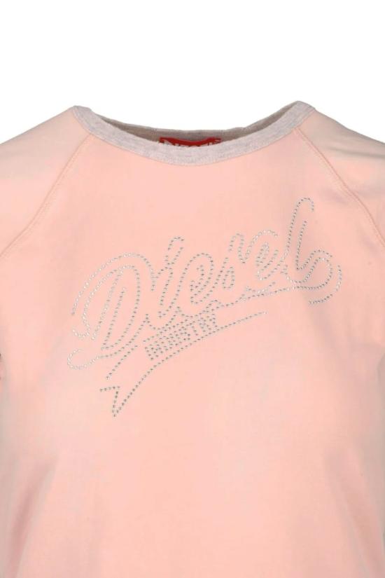  디젤 반팔 티셔츠 핑크 라인스톤 스트레치 티셔츠 - DIESEL