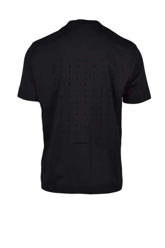  엠포리오 아르마니 반팔 티셔츠 검정색 타공 면 티셔츠 - EMPORIO ARMANI