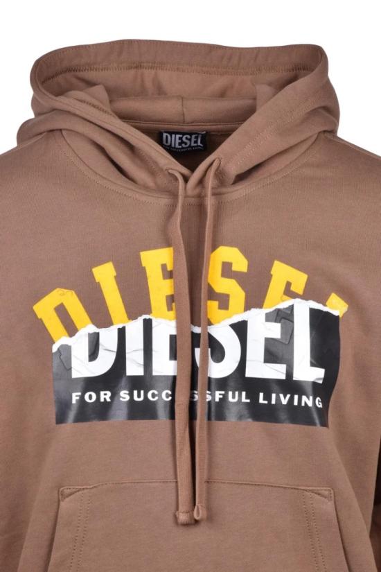  디젤 후드 티셔츠 갈색 크롭 코튼 후드티 - DIESEL