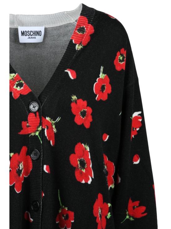 25FW 모스키노 가디건 블랙-레드 컬러의 버진 울 지퍼 가디건 - MOSCHINO