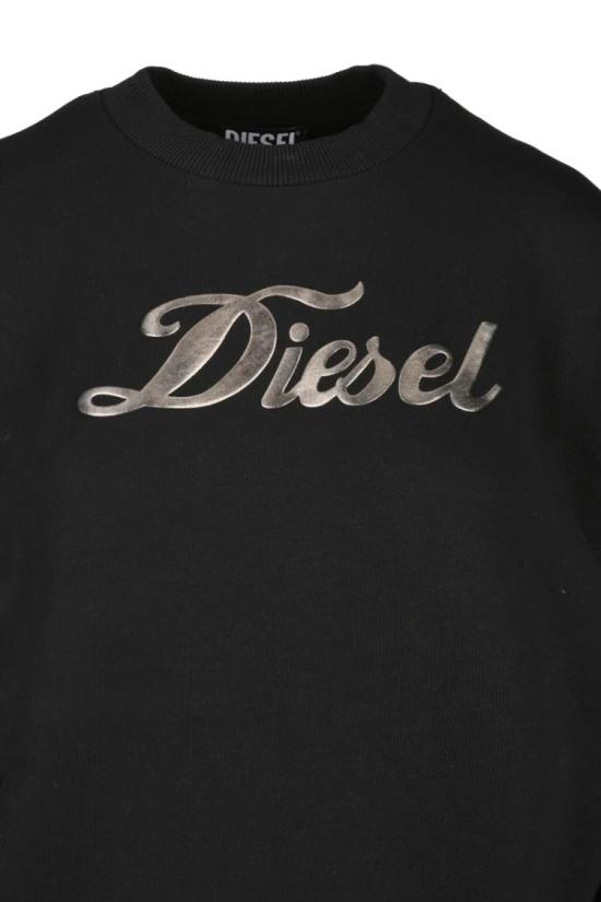  디젤 긴팔 티셔츠 블랙 메탈릭 코튼 스웨트셔츠 - DIESEL