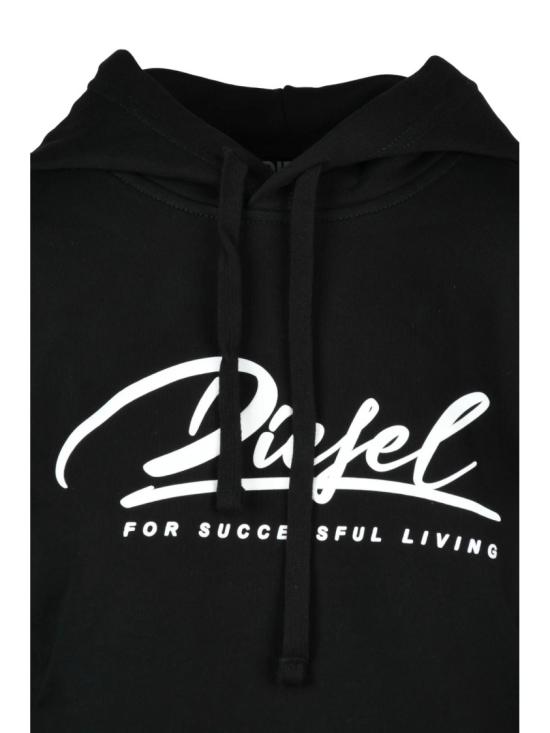 25FW 디젤 후드 티셔츠 드로스트링 후드와 볼드한 로고가 돋보이는 크롭 블랙 후드티 - DIESEL