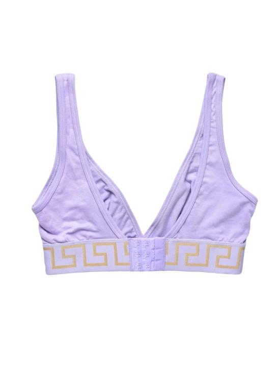  베르사체 브라  깊은 V넥 라인의 라일락색 브라, 금색 기하학적 밴드 장식 - VERSACE