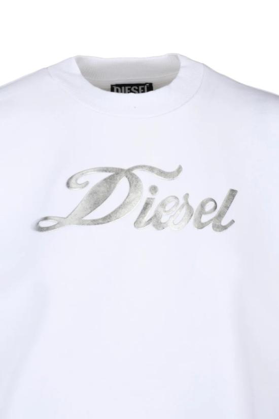  디젤 긴팔 티셔츠 화이트 메탈릭 코튼 스웨트셔츠 - DIESEL