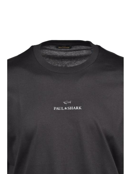 25SS 폴앤샤크 반팔 티셔츠 블랙 실버 코튼 티셔츠 - PAUL & SHARK