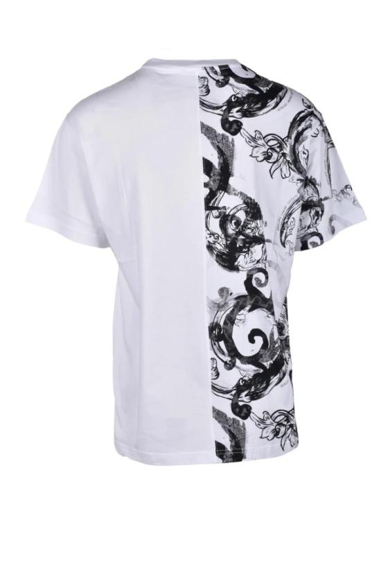  베르사체 반팔 티셔츠 흰색과 검은색이 섞인 면 티셔츠 - VERSACE