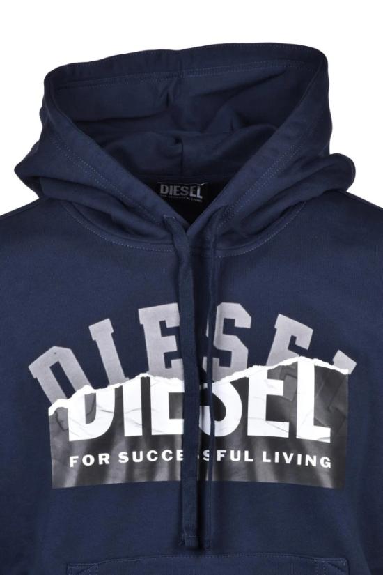  디젤 후드 티셔츠 파란색 그래픽 면 후드티 - DIESEL