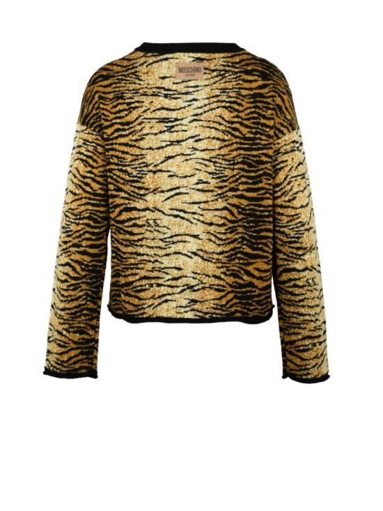 25FW 모스키노 스웨터 굵은 호랑이 줄무늬 디자인의 크루넥 니트 스웨터 - MOSCHINO