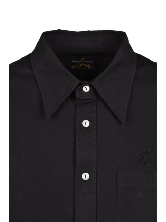 25FW 비비안웨스트우드 긴팔 셔츠 클래식 칼라와 자수 디테일이 있는 긴 검정색 - VIVIENNE WESTWOOD
