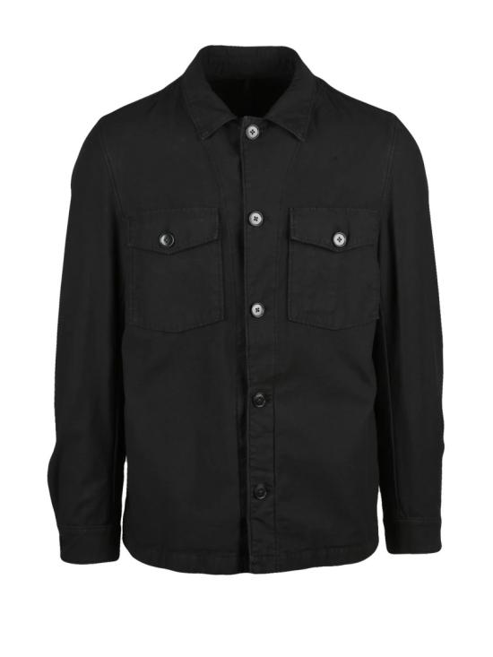25FW 엘비엠 긴팔 셔츠 클래식 칼라와 버튼 포켓이 있는 블랙 트윌
