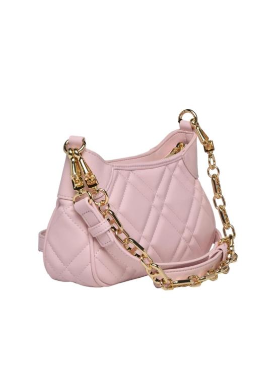 25FW 모스키노 숄더백 체인과 하트 장식 스터드가 달린 핑크색 퀼팅 크로스바디 백 - MOSCHINO