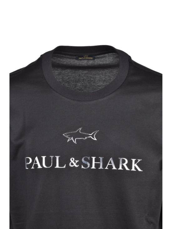 25SS 폴앤샤크 반팔 티셔츠 블랙 실버 코튼 티셔츠 - PAUL & SHARK