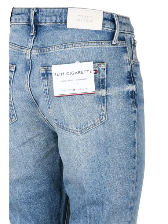  타미힐피거 데님 팬츠 연한 파란색 테이퍼드 시가렛 진 - TOMMY HILFIGER