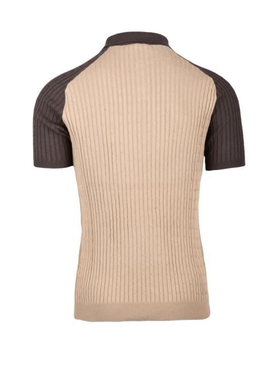 25SS 울앤코 폴로 티셔츠 브라운 베이지 배색 니트 폴로 셔츠 - WOOL & CO