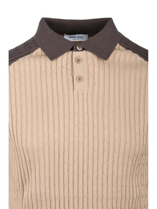 25SS 울앤코 폴로 티셔츠 브라운 베이지 배색 니트 폴로 셔츠 - WOOL & CO