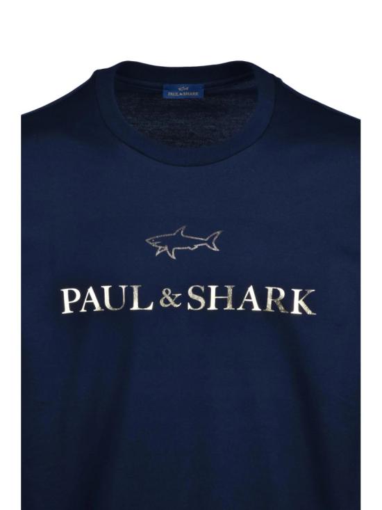 25SS 폴앤샤크 반팔 티셔츠 블루 골드 샤크 코튼 티셔츠 - PAUL & SHARK