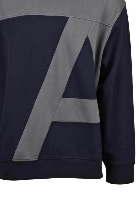  알마니 탑 회색과 파란색이 섞인 컬러 블록 스웨트셔츠 - ARMANI
