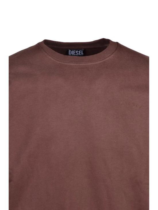 25FW 디젤 긴팔 티셔츠 골지 디테일이 있는 편안한 핏의 갈색 크루넥 스웨트셔츠 - DIESEL