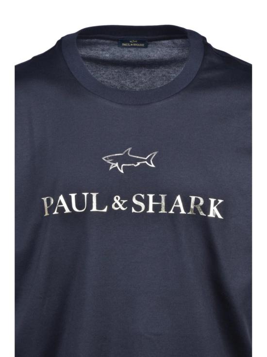 25SS 폴앤샤크 반팔 티셔츠 블랙 골드 샤크 코튼 티셔츠 - PAUL & SHARK