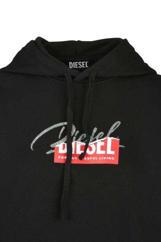 디젤 후드 티셔츠 블랙 그래픽 후드티 - DIESEL
