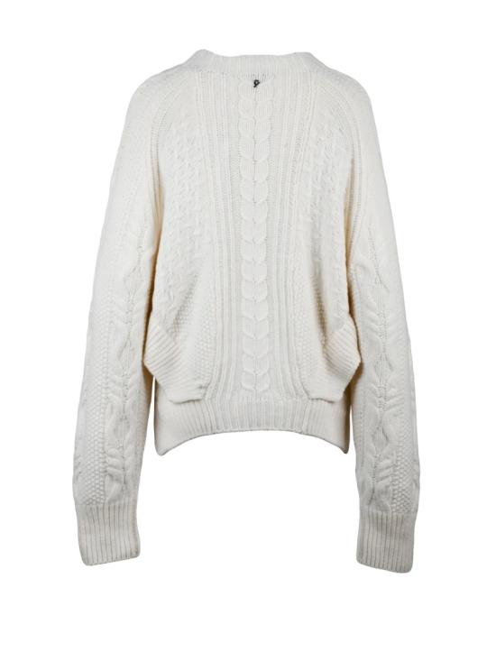 25FW 돈답 스웨터 독특한 케이블 디테일이 돋보이는 비대칭 니트 울 스웨터 - DONDUP