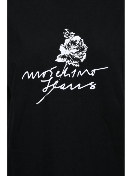  모스키노 반팔 티셔츠 블랙 로즈 코튼 티셔츠 - MOSCHINO