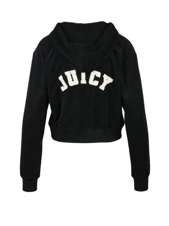  쥬시꾸뛰르 후드 티셔츠 블랙 크롭 스폰지 후드티 - JUICY COUTURE