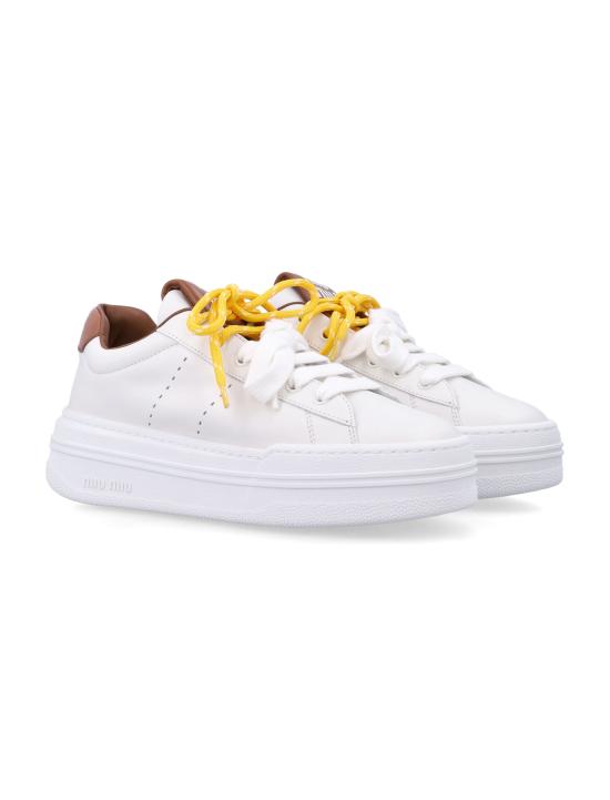26FW 미우미우 레더 플랫폼 스니커즈 5E710E3L48 F0TPR BIANCO COGNAC - MIU MIU