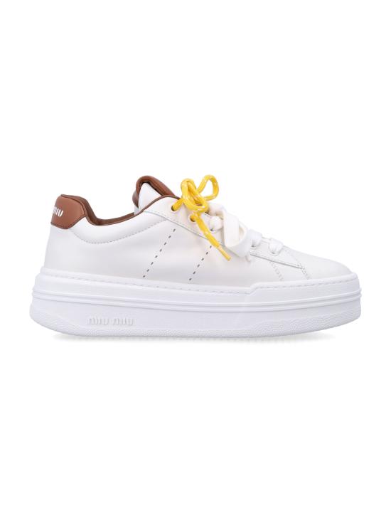 26FW 미우미우 레더 플랫폼 스니커즈 5E710E3L48 F0TPR BIANCO COGNAC