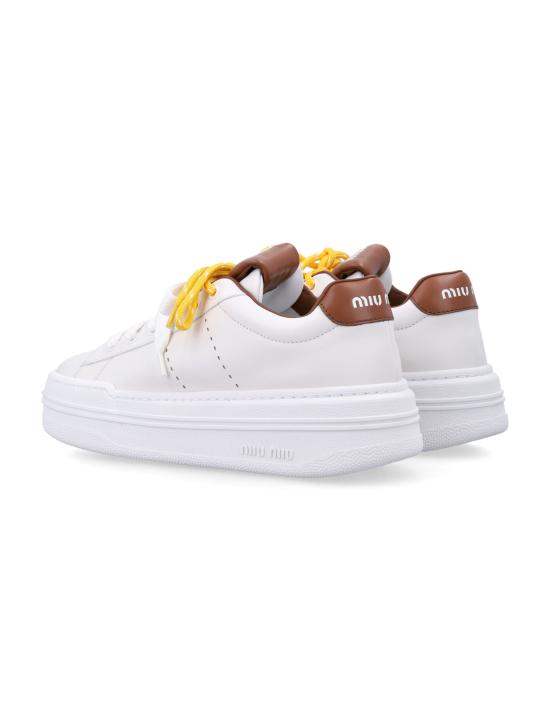 26FW 미우미우 레더 플랫폼 스니커즈 5E710E3L48 F0TPR BIANCO COGNAC - MIU MIU