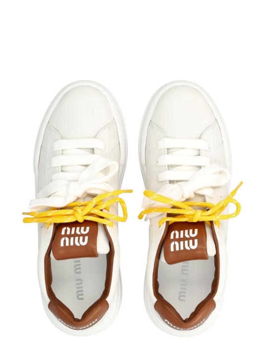 26FW 미우미우 레더 플랫폼 스니커즈 5E710E3L48 F0TPR BIANCO COGNAC - MIU MIU