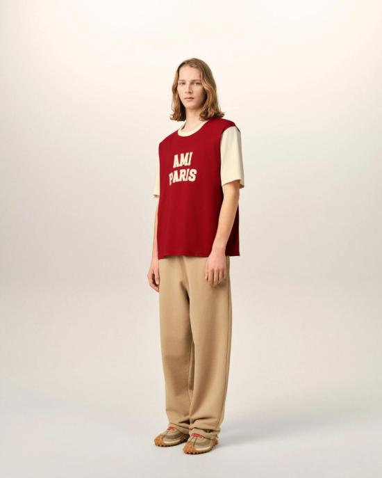  아미 반팔 티셔츠 UTS418 JE0272 A202 RUBY RED IVORY - AMI