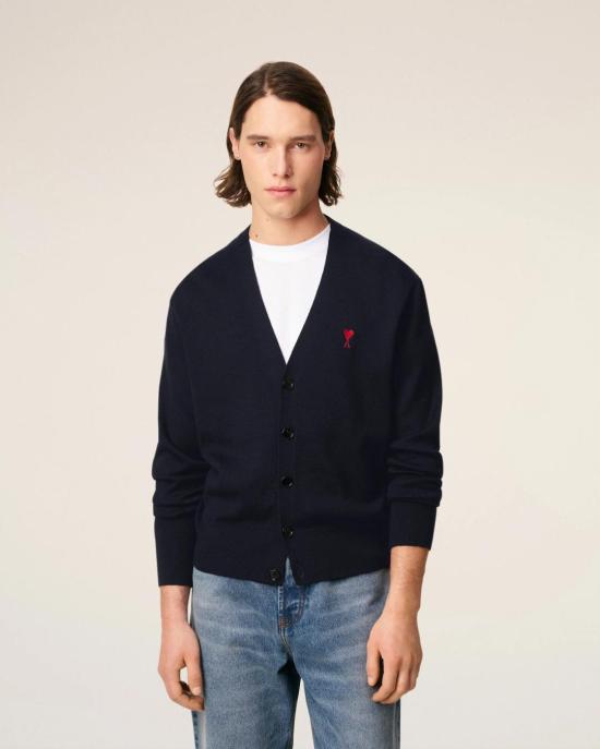  아미 ADC 울 V넥 가디건 HKC361 001 414 NAVY RED - AMI