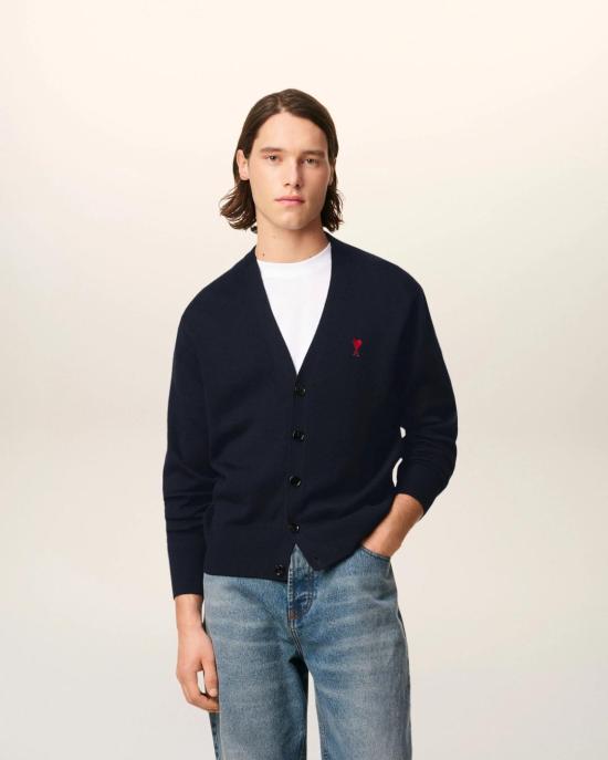  아미 ADC 울 V넥 가디건 HKC361 001 414 NAVY RED - AMI