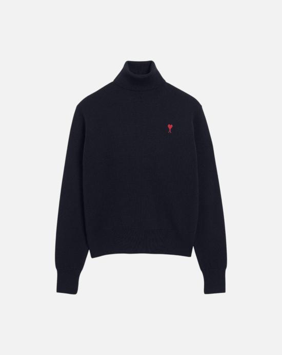  아미 스몰 하트 로고 메리노 울 니트 터틀넥 HKS827 001 414 NAVY RED