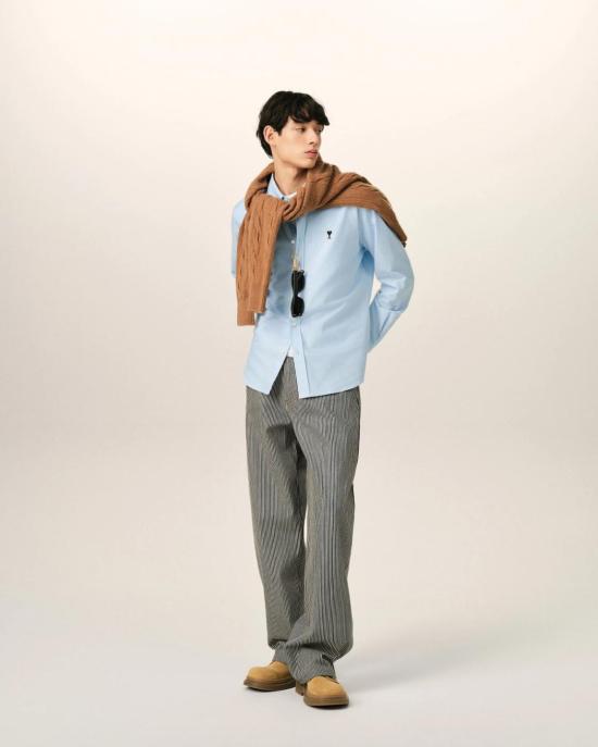  아미 긴팔 셔츠 USH878 CO0031 450 SKY BLUE - AMI