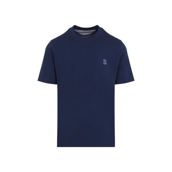 26FW 브루넬로 쿠치넬리 코튼 저지 크루넥 티셔츠 M0B138440 CCY74 BLUE