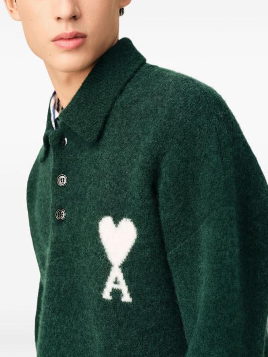 26FW 아미 ADC 알파카 폴로 스웨터 UPL408KN0135 A279 Vert bouteille ecru - AMI