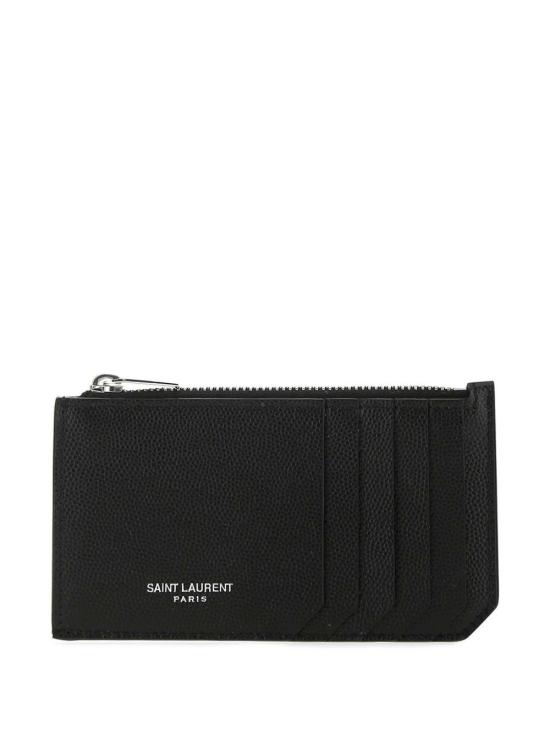 26FW 생로랑 그랑 드 뿌드르 엠보스드 레더 프라그망 지퍼 카드 케이스 609362BTY0N 1000 Nero