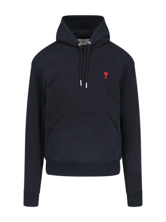 26FW 아미 스몰 하트 로고 루프백 오가닉 코튼 플리스 후드 BFUSW235 730001 Black