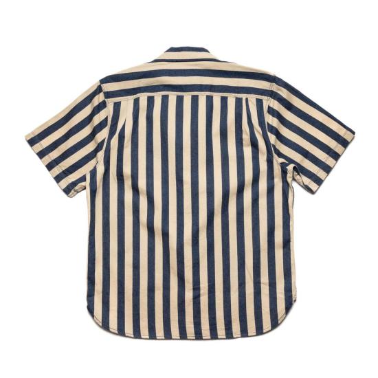  프리노트 클로스 반팔 셔츠 데이턴 반팔 인디고 와이드 스트라이프 - FREENOTE CLOTH