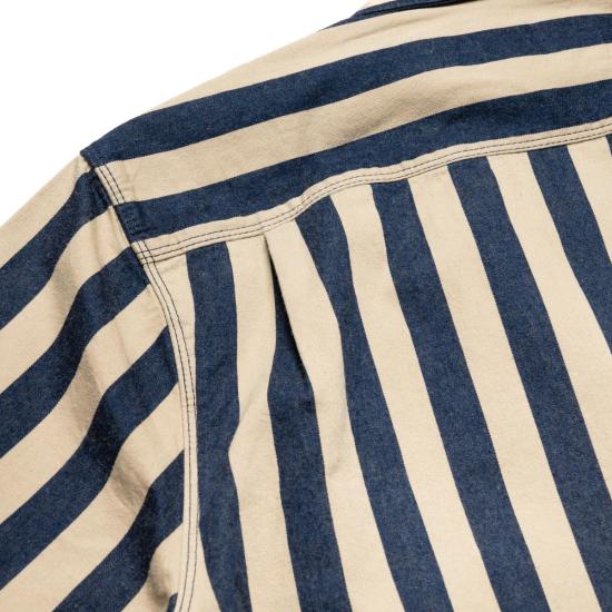  프리노트 클로스 반팔 셔츠 데이턴 반팔 인디고 와이드 스트라이프 - FREENOTE CLOTH