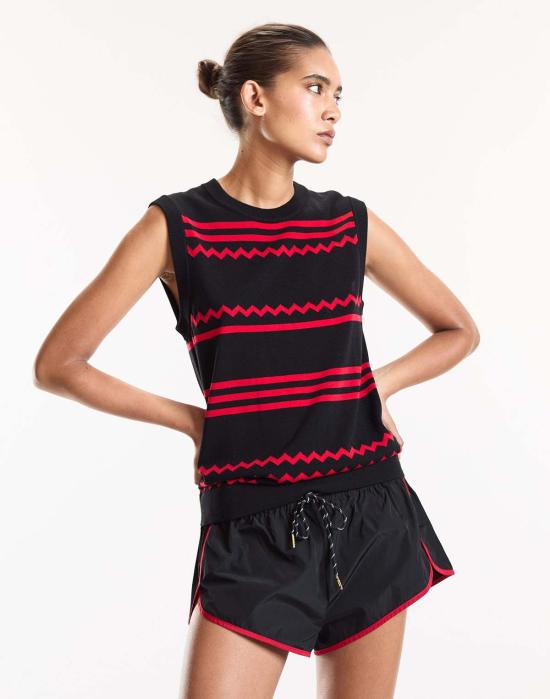  신시아 로리 민소매 티셔츠 신시아 로울리 지기 니트 탱크탑 블랙/레드 - CYNTHIA ROWLEY